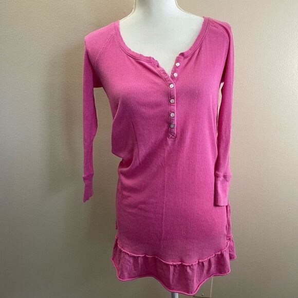 PINK| Thermal| Button up| with Ruffle| Lounge Top - Picture 9 of 12